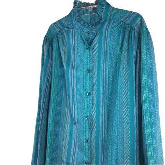 Vintage Turquoise Print Blouse, Size 1X - Picture 4 of 8